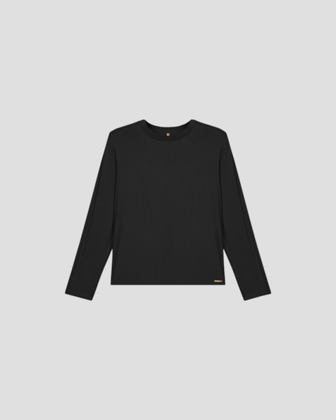 Blusa Feminina Plus Size Manga Longa com Retilínea - Cereja Rosa - Preto