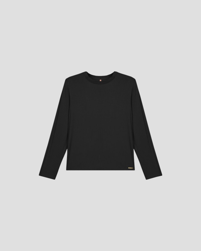 Blusa Feminina Plus Size Manga Longa com Retilínea - Cereja Rosa - Preto-ca356036-ac9b-40fb-9dcb-2fa8c8dbbd64