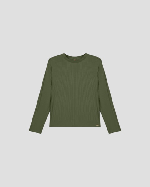 Blusa Feminina Plus Size Manga Longa com Retilínea - Cereja Rosa - Verde