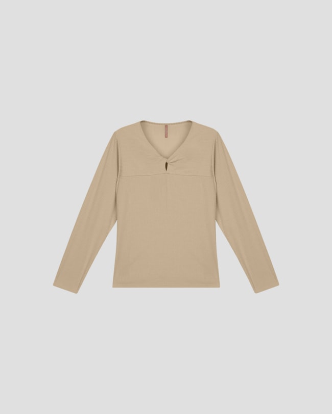 Blusa Feminina Plus Size Manga Longa Decote Gota - Cereja Rosa - Bege-7e408fae-a541-4e74-b255-b56a48005ce1