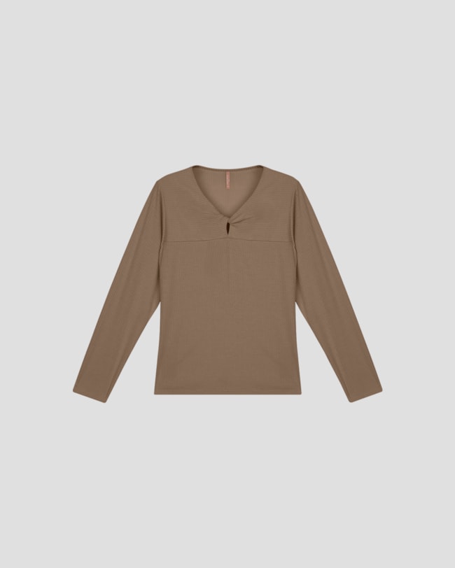 Blusa Feminina Plus Size Manga Longa Decote Gota - Cereja Rosa - Marrom-19e86d49-e0d7-4229-85b5-87d69b26fec1