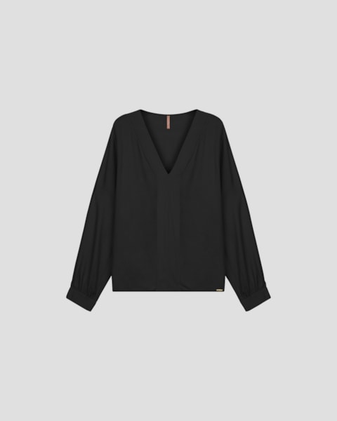 Blusa Feminina Plus Size Manga Longa em Viscose - Cereja Rosa - Preto