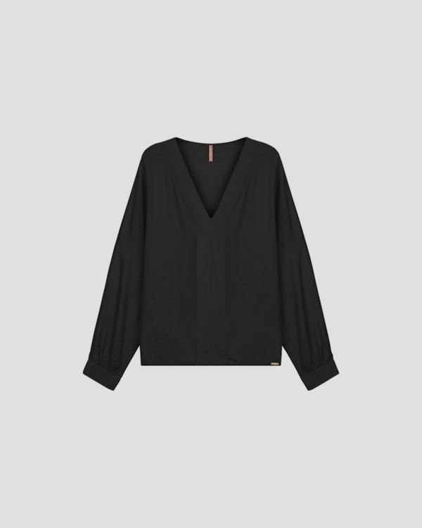 Blusa Feminina Plus Size Manga Longa em Viscose - Cereja Rosa - Preto