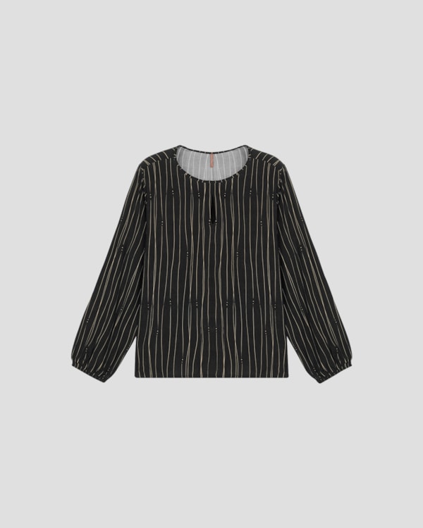 Blusa Feminina Plus Size Manga Longa Estampada - Cereja Rosa - Preto