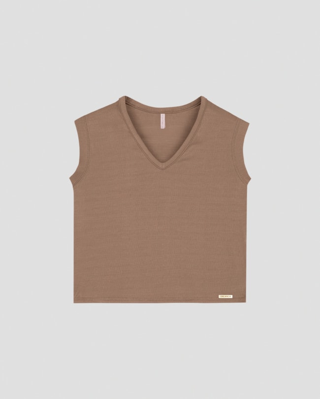 Blusa Feminina Sem Mangas com Decote V Cereja Rosa Marrom-522a3aba-49e0-4920-8c3d-0553d3e5d35c