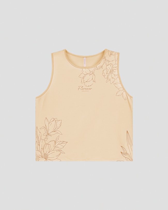 Blusa Feminina Sem Mangas Estampada Floral Cereja Rosa Bege-cb737c42-05b0-4406-b956-64b61489e6db