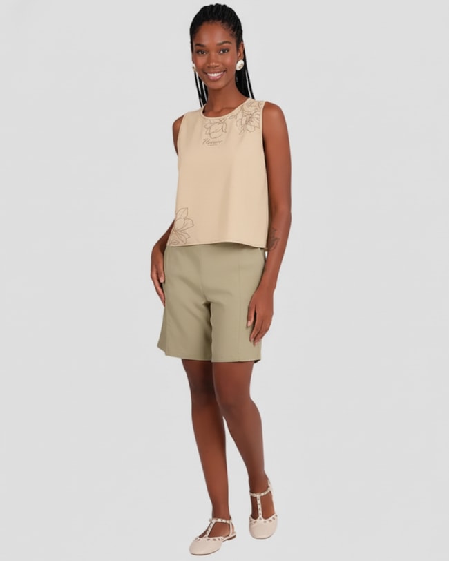 Blusa Feminina Sem Mangas Estampada Floral Cereja Rosa Bege-d4e64d5e-608b-4cef-9cf5-cafa355b6994