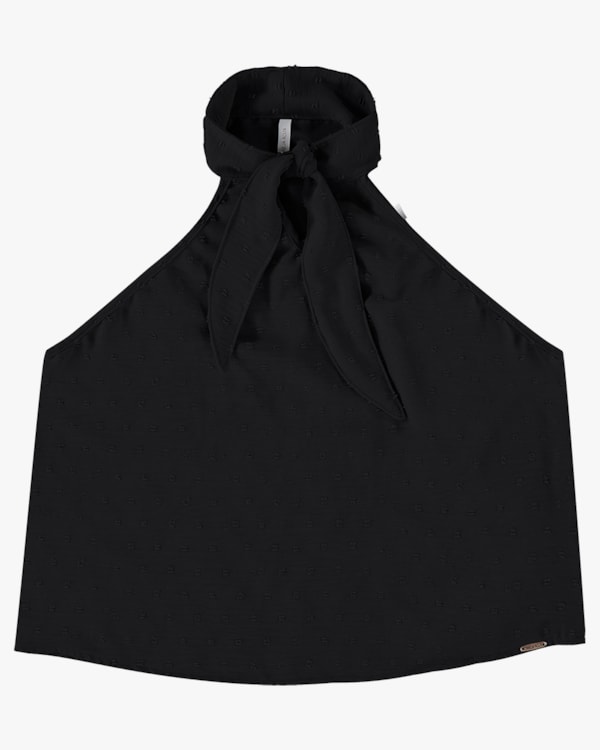 Blusa Halter Neck em Tecido Jacquard - Cereja Rosa - Preto P