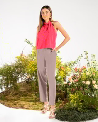 Blusa Halter Neck em Tecido Jacquard - Cereja Rosa - Rosa P