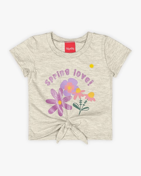 Blusa Infantil com Amarração Estampa Flores- Kely Kety - Mescla