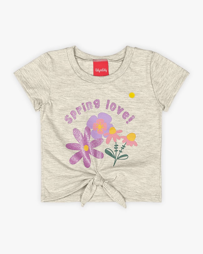 Blusa Infantil com Amarração Estampa Flores- Kely Kety - Mescla-51a0929b-acac-4667-80f4-5c4ce0fa36fe