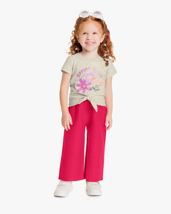Blusa Infantil com Amarração Estampa Flores- Kely Kety - Mescla