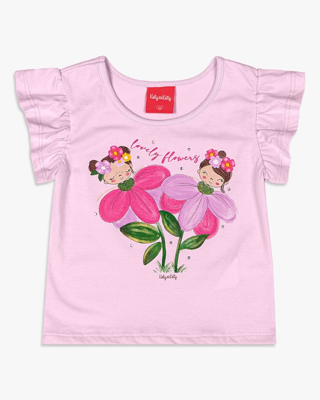 Blusa Infantil com Estampa Floral e Mangas Babado - Kely Kety - Astral-d469e406-4634-4369-8350-4dcc79e98695