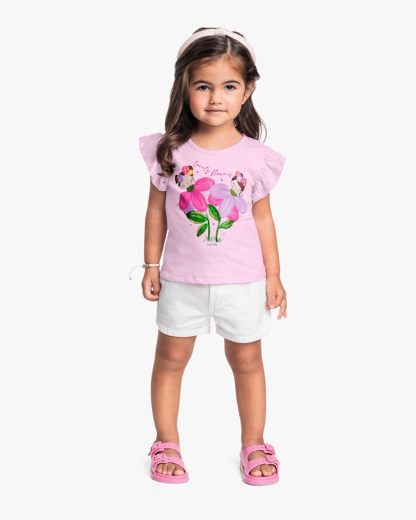 Blusa Infantil com Estampa Floral e Mangas Babado - Kely Kety - Astral