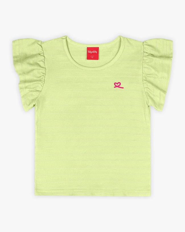 Blusa Infantil em Algodão com Babado Manga - Kely Kety - Matcha-4b772119-24a1-49db-b39f-53162d26f536