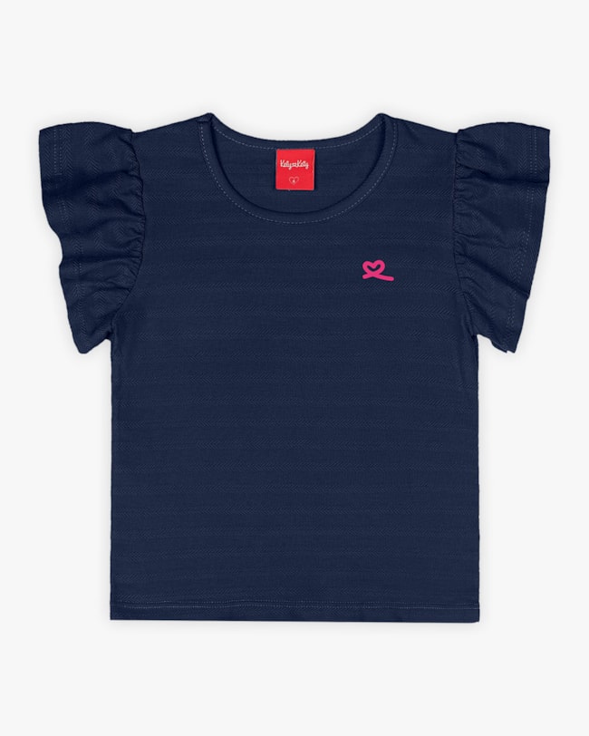 Blusa Infantil em Algodão com Babado Manga - Kely Kety - Oxford-f4d4be27-9adc-4e53-ad23-3dd48e88127d