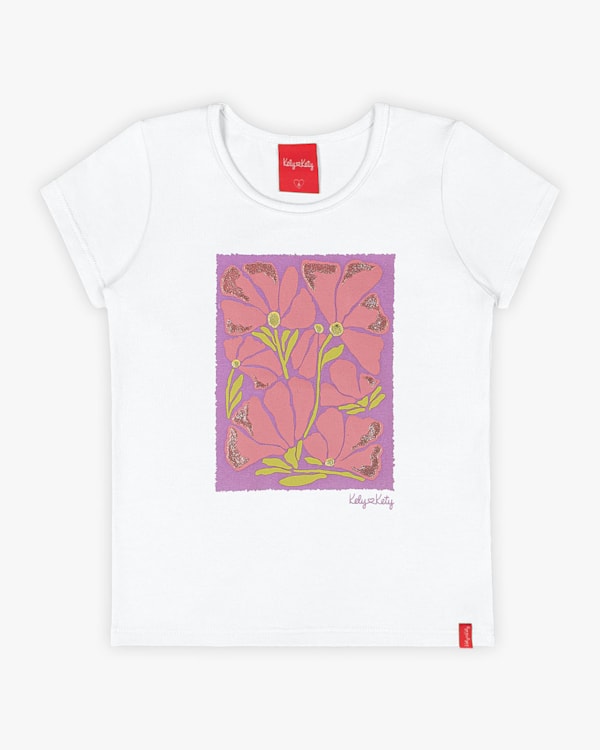 Blusa Infantil em Cotton com Estampa Flores - Kely Kety - Branco