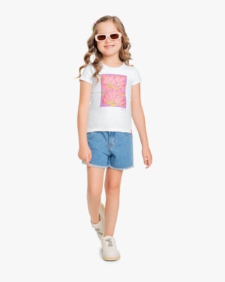 Blusa Infantil em Cotton com Estampa Flores - Kely Kety - Branco