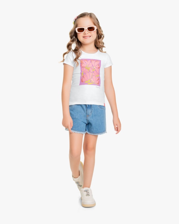 Blusa Infantil em Cotton com Estampa Flores - Kely Kety - Branco