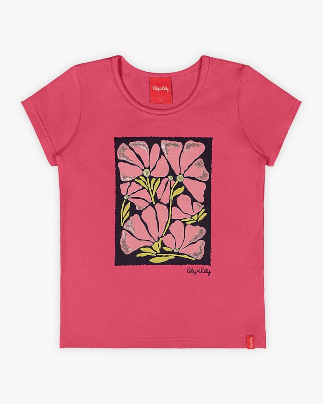 Blusa Infantil em Cotton com Estampa Flores - Kely Kety - Rosa-ed642a00-0573-452c-b486-159906960e7d