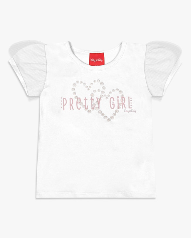 Blusa Infantil em Cotton com Tule Manga - Kely Kety - Branco-2f758be6-64be-4f6a-a2ed-72680902ca5b
