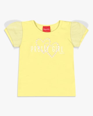 Blusa Infantil em Cotton com Tule Manga - Kely Kety - Pinacolada-01