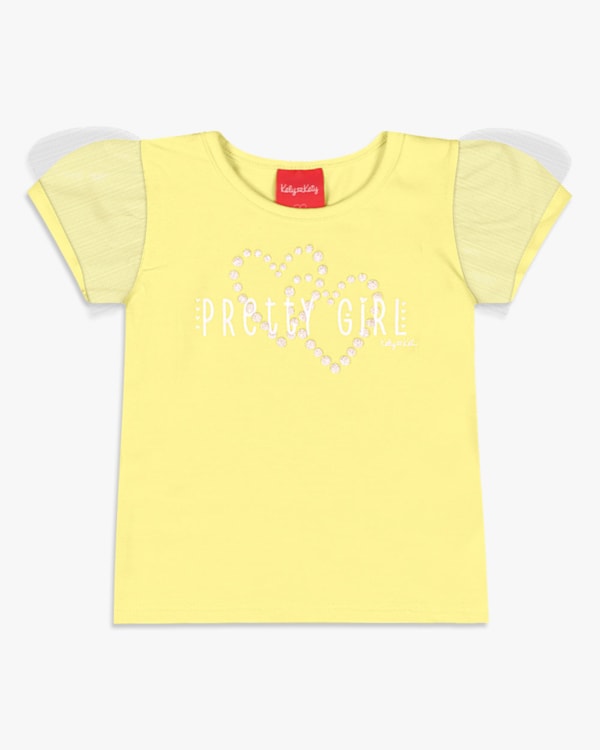 Blusa Infantil em Cotton com Tule Manga - Kely Kety - Pinacolada