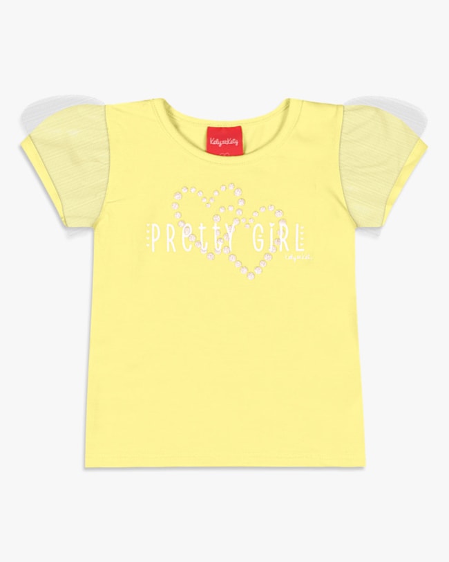Blusa Infantil em Cotton com Tule Manga - Kely Kety - Pinacolada-352097be-3396-4aae-bf2b-aaed2aab6e69