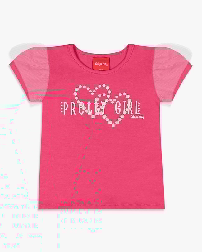 Blusa Infantil em Cotton com Tule Manga - Kely Kety - Rosa Cereja-072d7f31-f39b-41cf-91cb-e3ac2b78f84e