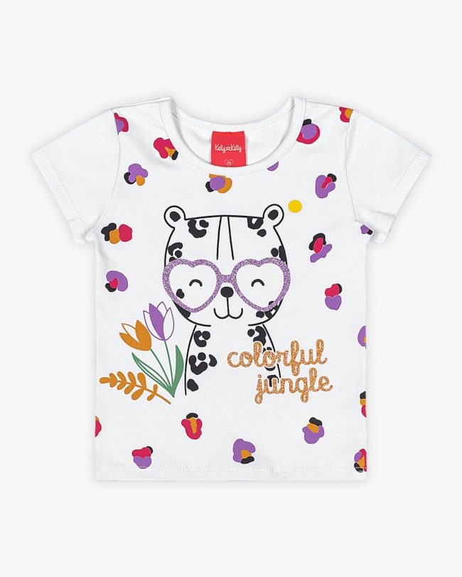 Blusa Infantil em Cotton Estampa Oncinha - Kely Kety - Branco-b89405ba-c62c-4dd9-afc1-f73666a25b10