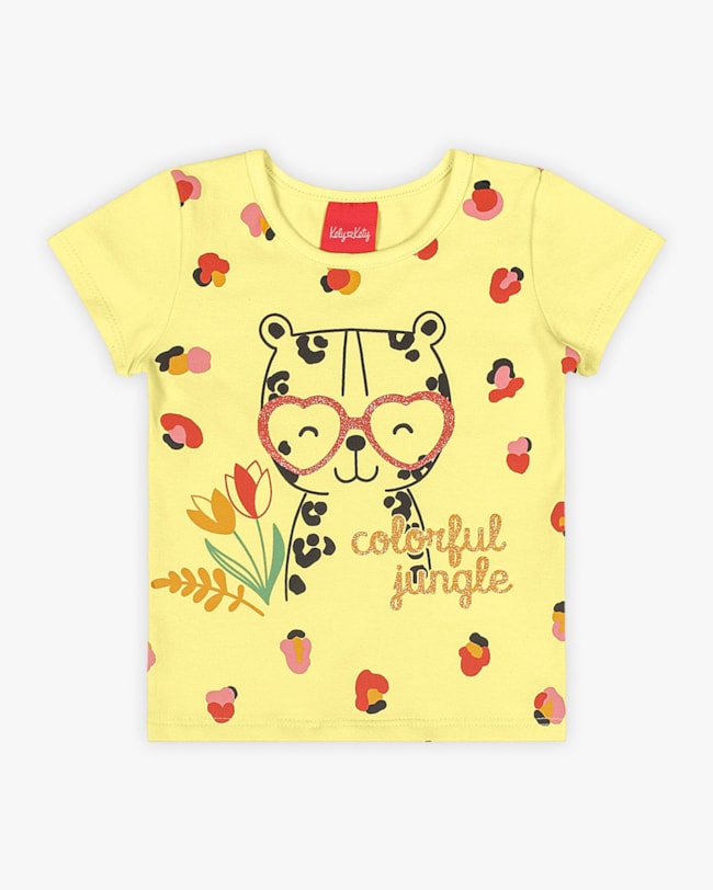 Blusa Infantil em Cotton Estampa Oncinha - Kely Kety - Pinacolada-99d59830-2460-42f6-9432-ddda96aafe56