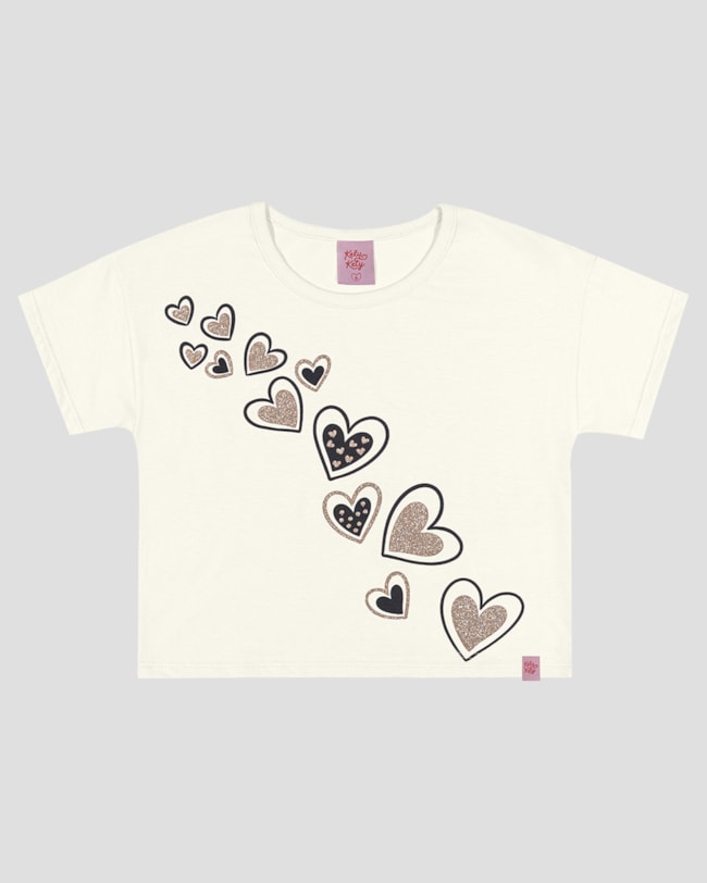 Blusa Infantil em Meia Malha Estampa Coração Kely Kety Branco-69507aed-080b-45df-b39b-3663016ce867