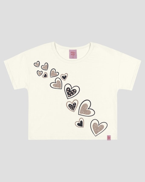 Blusa Infantil em Meia Malha Estampa Coração Kely Kety Branco