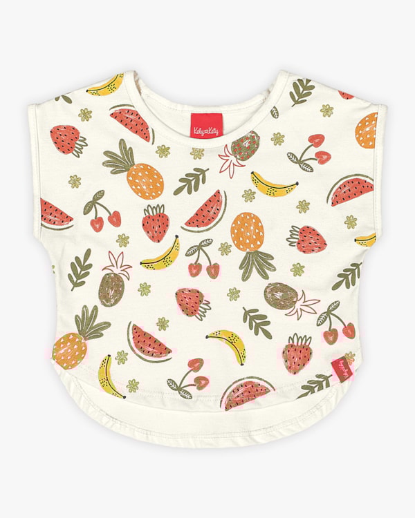 Blusa Infantil em Meia Malha Estampa Frutas - Kely Kety -Natural
