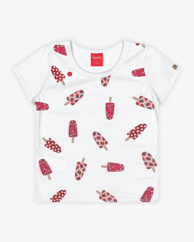 Blusa Infantil em Meia Malha Estampa Picolé - Kely Kety - Branco-5939aecc-a1e2-46fb-81b2-d566a2fbefd7