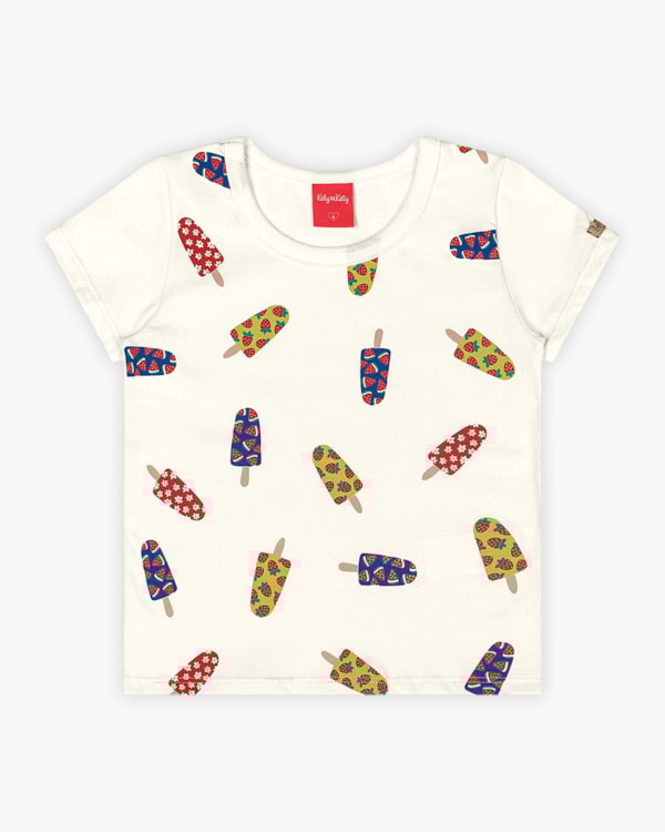 Blusa Infantil em Meia Malha Estampa Picolé - Kely Kety - Natural