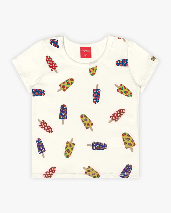 Blusa Infantil em Meia Malha Estampa Picolé - Kely Kety - Natural-0406dc13-c6e9-4701-a8a9-ea097f658321