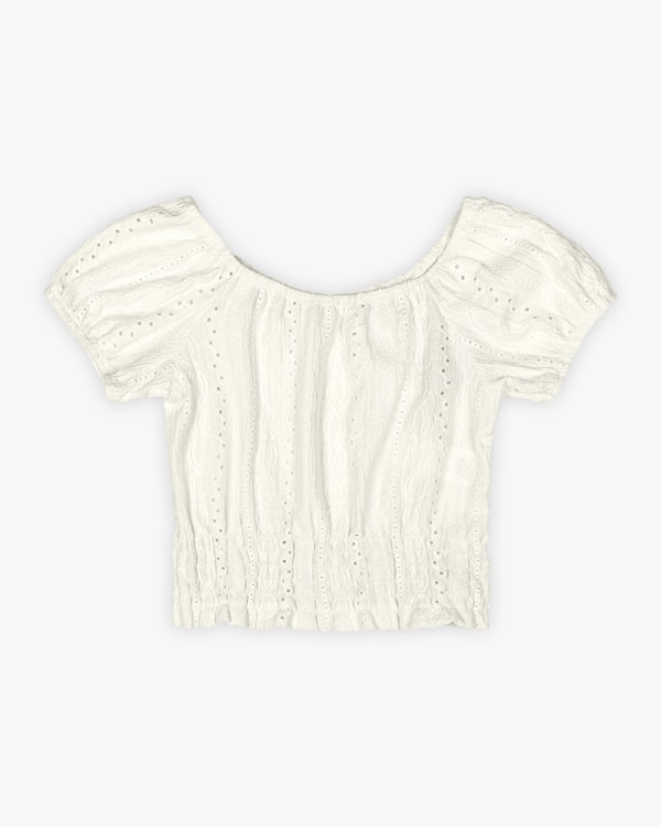 Blusa Infantil Manga Bufante em Malha Laise - Kely Kety - Natural