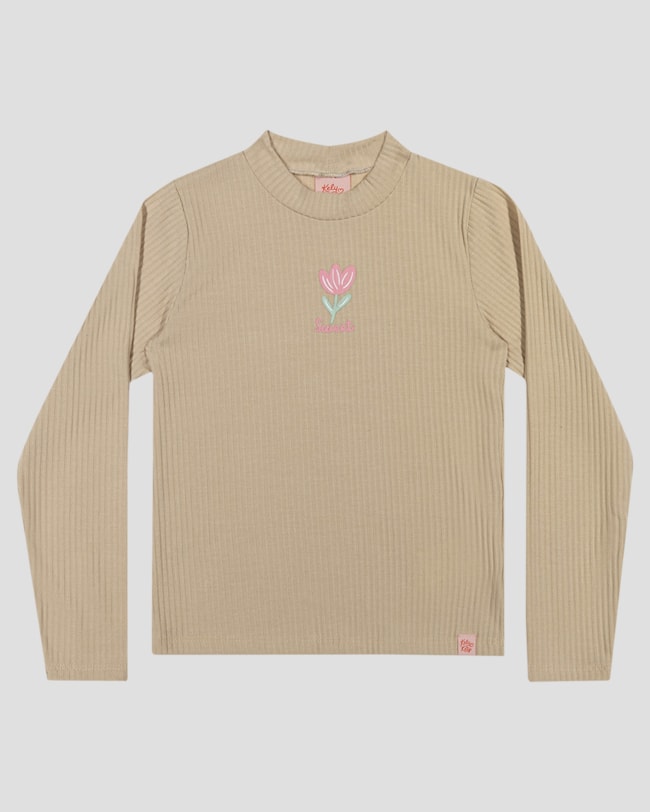 Blusa Infantil Manga Longa Canelada com Estampa - Kely Kety - Bege-e4faced5-3cdb-40e3-a538-41650da523cd