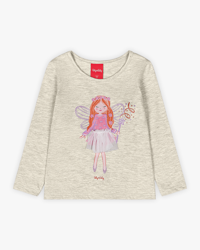 Blusa Infantil Manga Longa com Estampa Fada - Kely Kety - Mescla-c9edea45-3360-40c7-829a-d51c20d23976