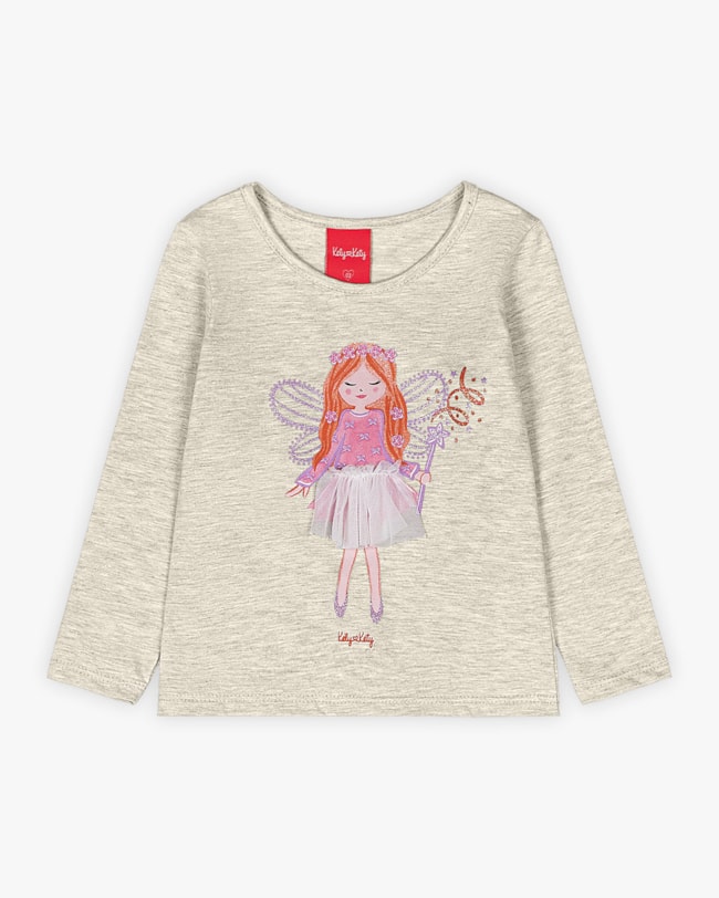 Blusa Infantil Manga Longa com Estampa Fada - Kely Kety - Mescla-b562fcc1-3b33-4cee-9d21-c42bda88e9cd