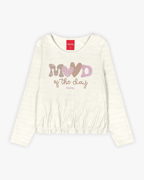 Blusa Infantil Manga Longa com Estampa Glitter - Kely Kety - Natural