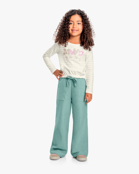 Blusa Infantil Manga Longa com Estampa Glitter - Kely Kety - Natural