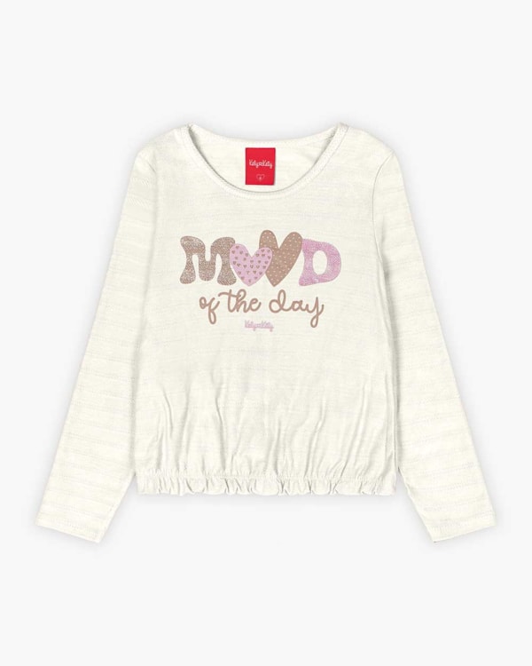 Blusa Infantil Manga Longa com Estampa Glitter - Kely Kety - Natural