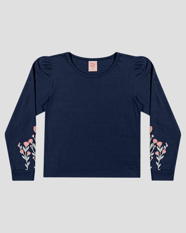 Blusa Infantil Manga Longa com Estampa Relevo - Kely Kety - Azul