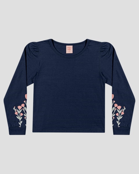 Blusa Infantil Manga Longa com Estampa Relevo - Kely Kety - Azul