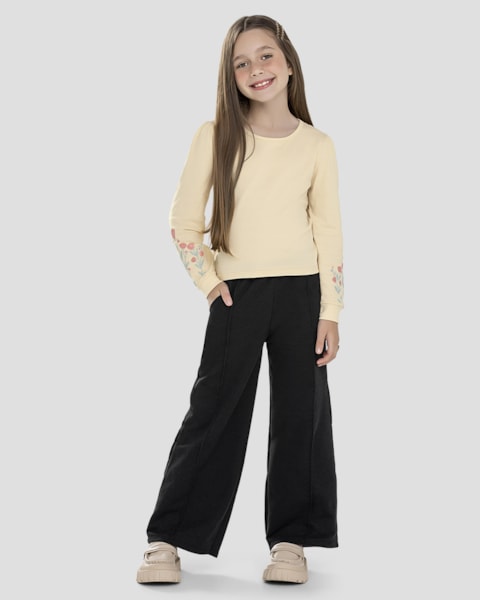 Blusa Infantil Manga Longa com Estampa Relevo - Kely Kety - Bege