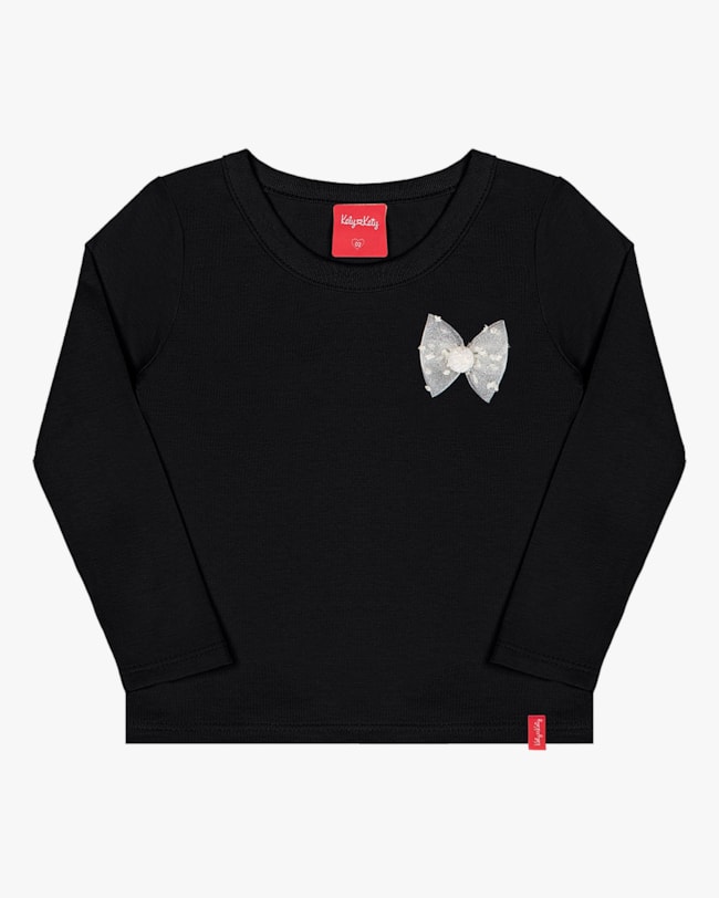 Blusa Infantil Manga Longa com Laço Kely Kety -Preto-1e5391c1-078f-47fa-8d49-c7ccb0ab3d1c