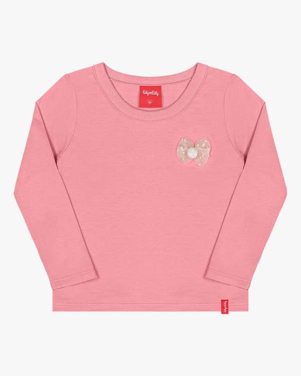 Blusa Infantil Manga Longa com Laço Kely Kety -Rosa