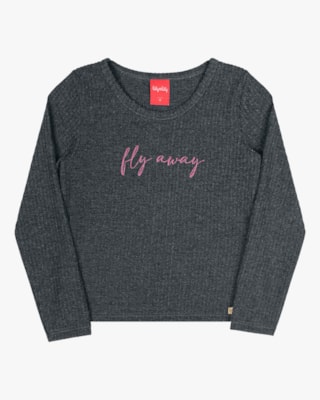 Blusa Infantil Manga Longa em Moletom Persa Kely Kety- Cinza
